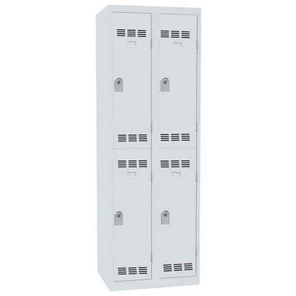 Svařovaná šatní skříň Vinco, 2 sloupce, 4 boxy, 300 mm, cylindrický zámek, šedá/šedá