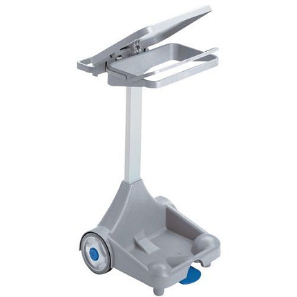 Pojízdný stojan Manutan Expert Kirsa na odpadkové pytle s víkem, šedý