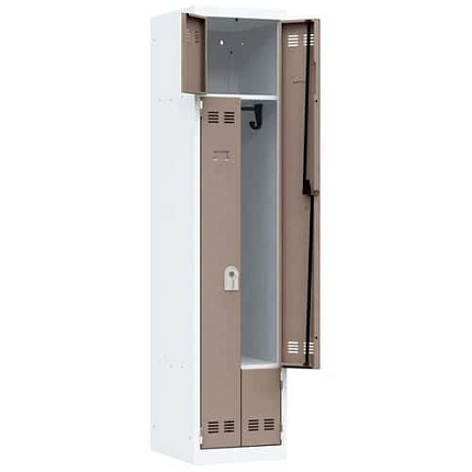 Svařovaná šatní skříň Vinco, dveře Z, 2 oddíly, cylindrický zámek, šedá/hnědá