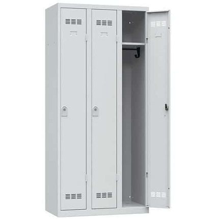 Svařovaná šatní skříň Vinco, 3 oddíly, 300 mm, cylindrický zámek, šedá/šedá/šedá/šedá