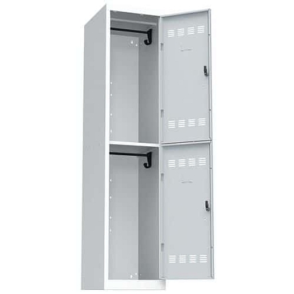 Svařovaná šatní skříň Vinco, 1 sloupec, 2 boxy, 400 mm, cylindrický zámek, šedá/šedá