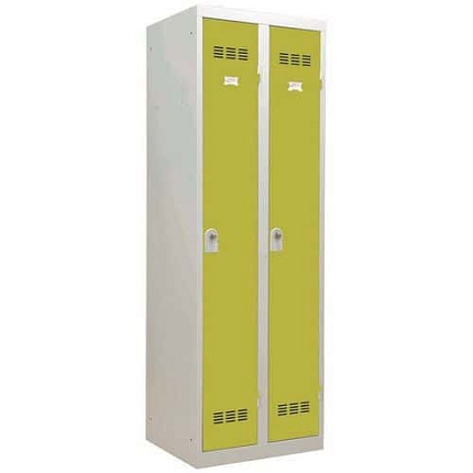 Svařovaná šatní skříň Vinco, 2 oddíly, 300 mm, otočný uzávěr, šedá/zelená