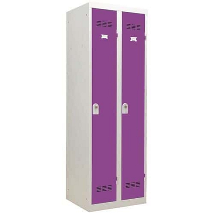 Svařovaná šatní skříň Vinco, 2 oddíly, 300 mm, otočný uzávěr, šedá/fialová