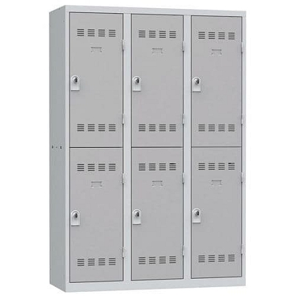 Svařovaná šatní skříň Vinco, 3 sloupce, 6 boxů, 400 mm, otočný uzávěr, šedá/šedá