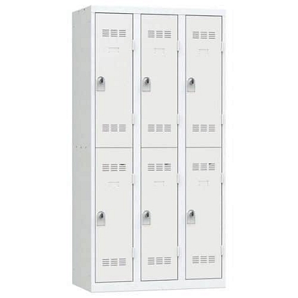 Svařovaná šatní skříň Vinco, 3 sloupce, 6 boxů, 300 mm, otočný uzávěr, šedá/šedá