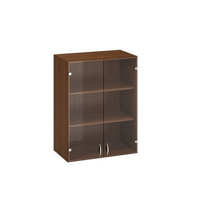 Přístavbová střední široká skříň Alfa 500, 104,5 x 80 x 45,8 cm, se skleněnými dvířky, dezén ořech