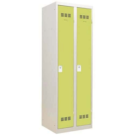 Svařovaná šatní skříň Vinco, 2 oddíly, 300 mm, cylindrický zámek, šedá/zelená