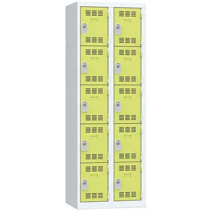 Svařovaná šatní skříň Vinco, 2 sloupce, 10 boxů, 300 mm, cylindrický zámek, šedá/zelená