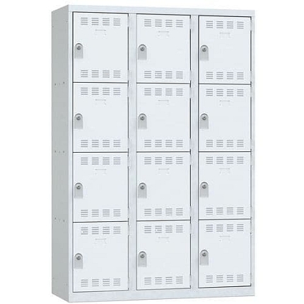 Svařovaná šatní skříň Vinco, 3 sloupce, 12 boxů, 400 mm, cylindrický zámek, šedá/šedá