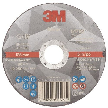 Stříbrný plochý řezný kotouč T41, otvor o 125 x 1, 6 mm