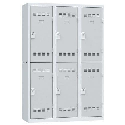 Svařovaná šatní skříň Vinco, 3 sloupce, 6 boxů, 400 mm, cylindrický zámek, šedá/šedá