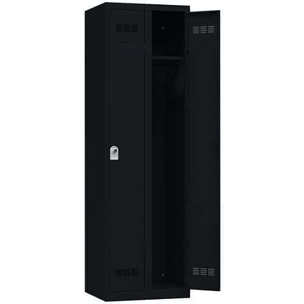 Svařovaná šatní skříň Vinco, 2 oddíly, 300 mm, otočný uzávěr, černá/černá
