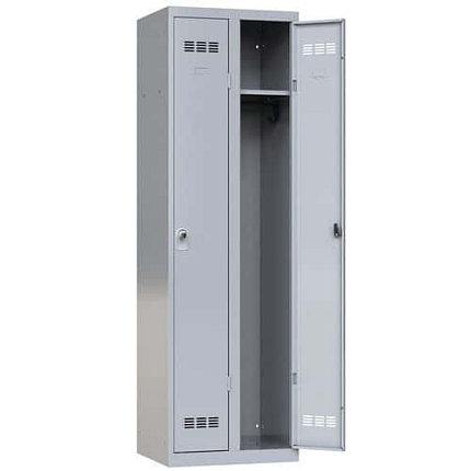 Svařovaná šatní skříň Vinco, 2 oddíly, 300 mm, otočný uzávěr, bílý hliník/bílý hliník