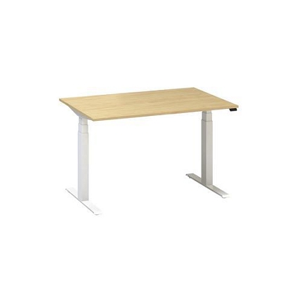 Výškově nastavitelný kancelářský stůl Alfa Up s bílým podnožím, 120 x 80 x 61,5-127,5 cm, dezén buk Bavaria