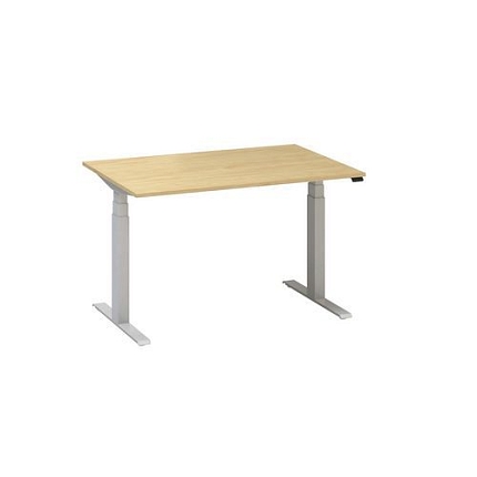 Výškově nastavitelný kancelářský stůl Alfa Up s šedým podnožím, 120 x 80 x 61,5-127,5 cm, dezén buk Bavaria