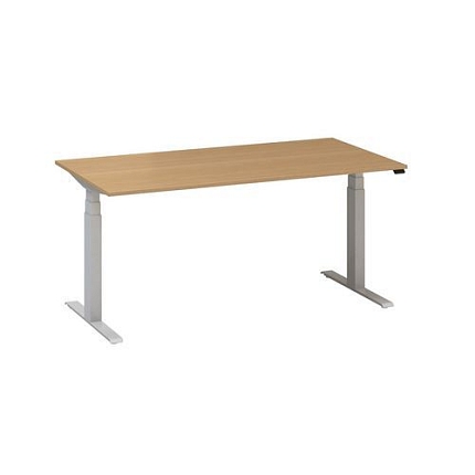 Výškově nastavitelný kancelářský stůl Alfa Up s šedým podnožím, 160 x 80 x 61,5-127,5 cm, dezén divoká hruška