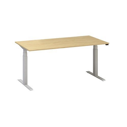 Výškově nastavitelný kancelářský stůl Alfa Up s šedým podnožím, 160 x 80 x 61,5-127,5 cm, dezén buk Bavaria