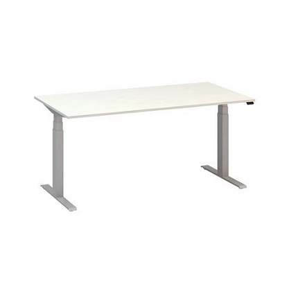 Výškově nastavitelný kancelářský stůl Alfa Up s šedým podnožím, 160 x 80 x 61,5-127,5 cm, dezén bílá