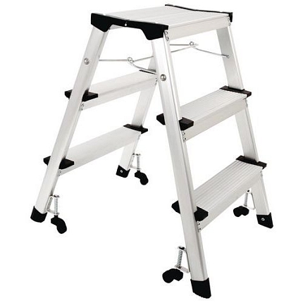 Pojízdné hliníkové schůdky s plošinou Manutan Expert, oboustranné, 2 x 3 stupně