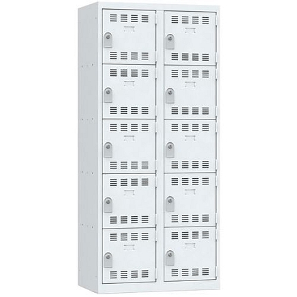 Svařovaná šatní skříň Vinco, 2 sloupce, 10 boxů, 400 mm, cylindrický zámek, šedá/šedá