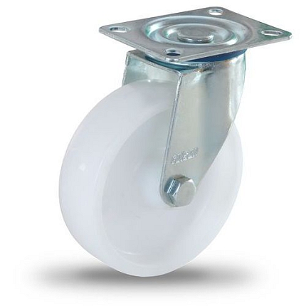 Polypropylenové transportní kolo s přírubou, průměr 100 mm, otočné, kluzné ložisko