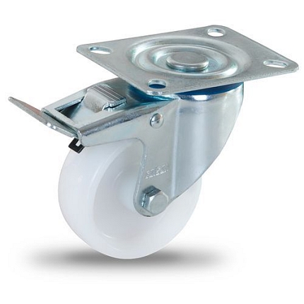 Polypropylenové transportní kolo s přírubou, průměr 80 mm, otočné s brzdou, kluzné ložisko