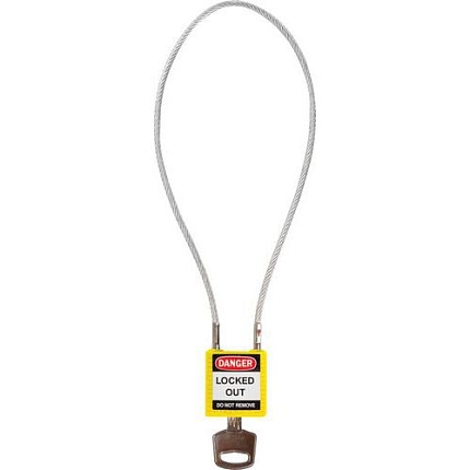 Bezpečnostní visací zámek Brady s lankem, 400 mm, žlutý