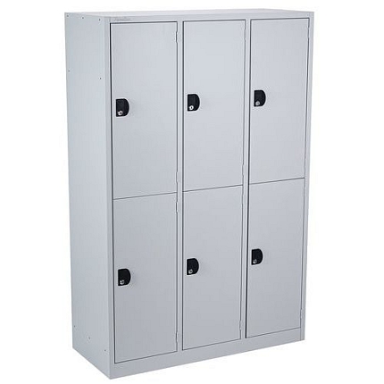 Svařovaná šatní skříň Manutan Expert Brick, 6 oddílů, cylindrický zámek, šedá/šedá