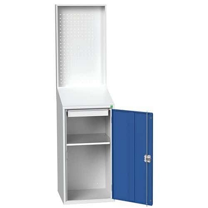 Pracovní stanice Bott, s perforovaným panelem, 200 x 52,5 x 55 cm, šedá-modrá