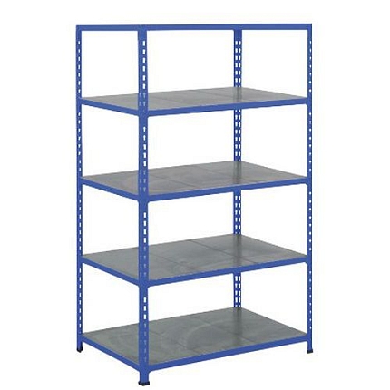 Kovový regál Rapid 2, 198 x 91,5 x 45,5 cm, 180 kg/police, 5 ocelových polic, modrý