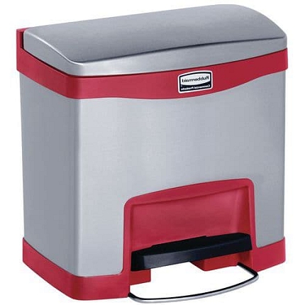 Odpadkový koš Slim Jim Step On End Step 15 l z matné nerezové oceli, červený