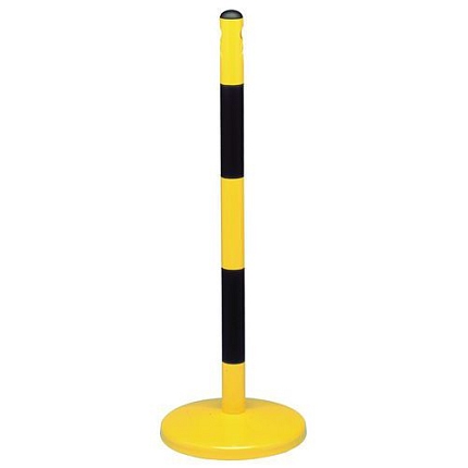 Kovový zahrazovací sloupek Reva, výška 90 cm, černý/žlutý, pro 1 řetěz