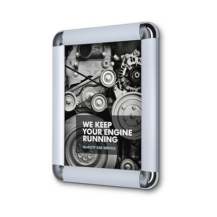 Rám na plakáty P25, oblé rohy, stříbrný, A5