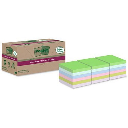 Bločky samolepicí Super Sticky Post-it® recyklované, různé barvy, 76×76 mm, 18 bloků
