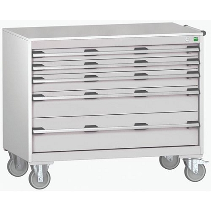 Mobilní zásuvková skříň Bott Cubio, 89 x 105 x 65 cm, 5 zásuvek, linoleum, šedá-šedá