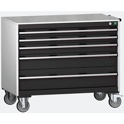 Mobilní zásuvková skříň Bott Cubio, 89 x 105 x 65 cm, 5 zásuvek, linoleum, šedá-antracit