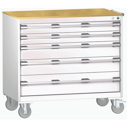 Mobilní zásuvková skříň Bott Cubio, 99 x 105 x 65 cm, 5 zásuvek, multiplex, šedá-šedá