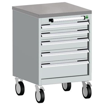 Mobilní zásuvková skříň Bott Cubio, 79 x 52,5 x 52,5 cm, 5 zásuvek, linoleum, šedá-šedá