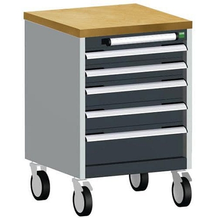 Mobilní zásuvková skříň Bott Cubio, 79 x 52,5 x 52,5 cm, 5 zásuvek, multiplex, šedá-antracit