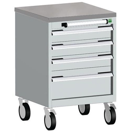 Mobilní zásuvková skříň Bott Cubio, 79 x 52,5 x 52,5 cm, 4 zásuvky, linoleum, šedá-šedá