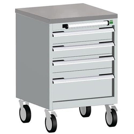 Mobilní zásuvková skříň Bott Cubio, 79 x 52,5 x 52,5 cm, 4 zásuvky, linoleum, šedá-modrá