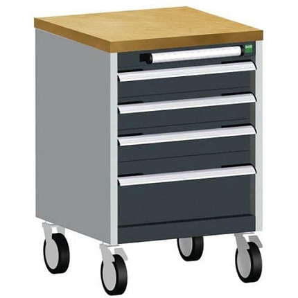 Mobilní zásuvková skříň Bott Cubio, 79 x 52,5 x 52,5 cm, 4 zásuvky, multiplex, šedá-antracit