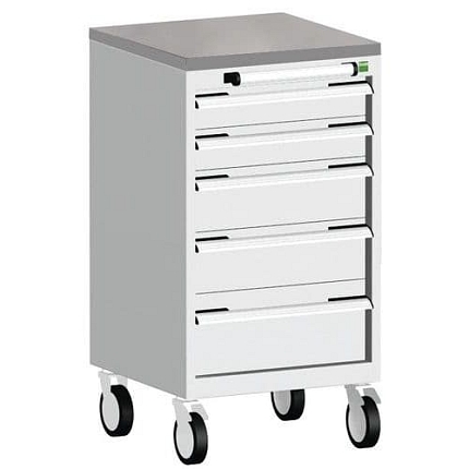 Mobilní zásuvková skříň Bott Cubio, 89 x 52,5 x 52,5 cm, 5 zásuvek, linoleum, šedá-šedá