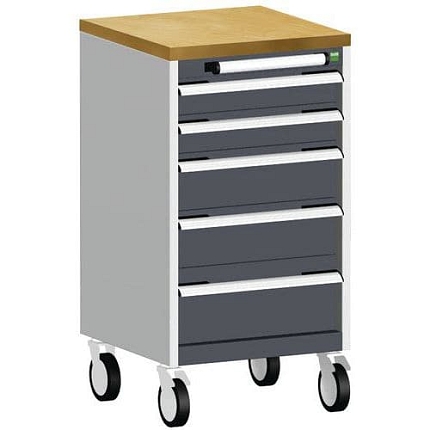 Mobilní zásuvková skříň Bott Cubio, 89 x 52,5 x 52,5 cm, 5 zásuvek, multiplex, šedá-antracit