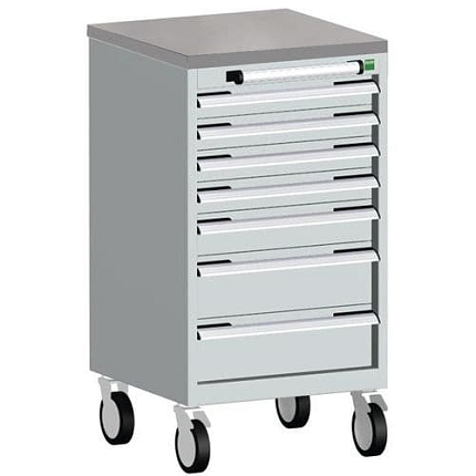 Mobilní zásuvková skříň Bott Cubio, 99 x 52,5 x 52,5 cm, 7 zásuvek, linoleum, šedá-šedá