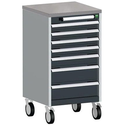 Mobilní zásuvková skříň Bott Cubio, 99 x 52,5 x 52,5 cm, 7 zásuvek, linoleum, šedá-antracit