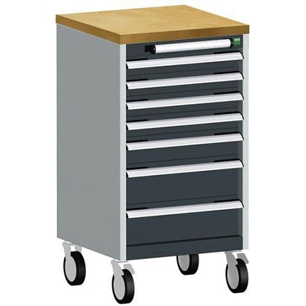 Mobilní zásuvková skříň Bott Cubio, 99 x 52,5 x 52,5 cm, 7 zásuvek, multiplex, šedá-antracit