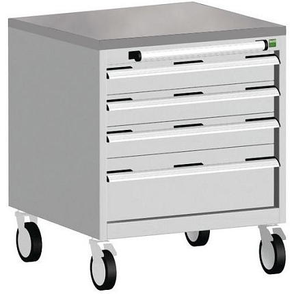 Mobilní zásuvková skříň Bott Cubio, 79 x 65 x 65 cm, 4 zásuvky, linoleum, šedá-šedá