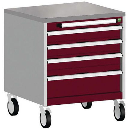 Mobilní zásuvková skříň Bott Cubio, 79 x 65 x 65 cm, 4 zásuvky, linoleum, šedá-červená