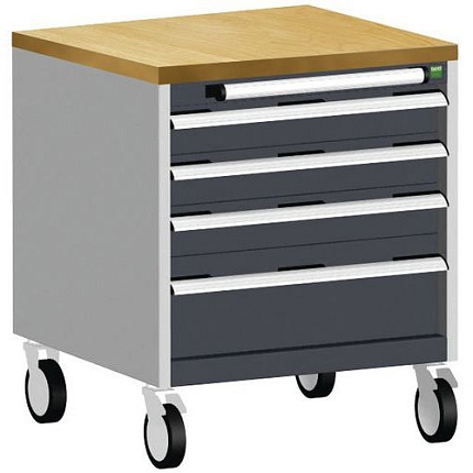 Mobilní zásuvková skříň Bott Cubio, 79 x 65 x 65 cm, 4 zásuvky, multiplex, šedá-antracit